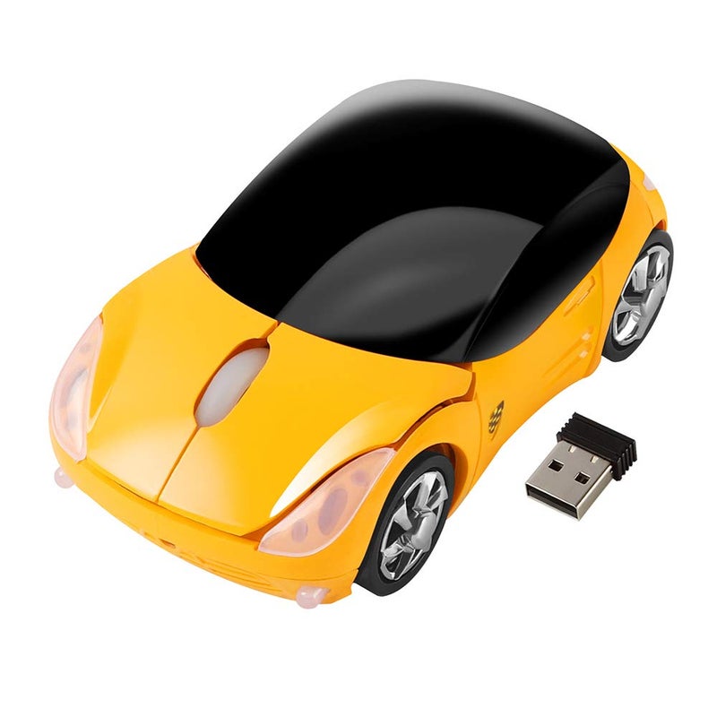 elec Space Usbkingdom 2.4GHz Wireless Mouse Cool 3D Sport Car Shape Ergonomic Optical Mice with USB Receiver for PC Laptop Computer Women Small Hands(Yellow) - Image 2